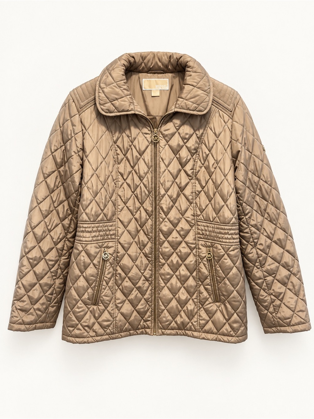 Michael Kors Women’s Quilted Zip-Front Jacket in Tan-Size XL